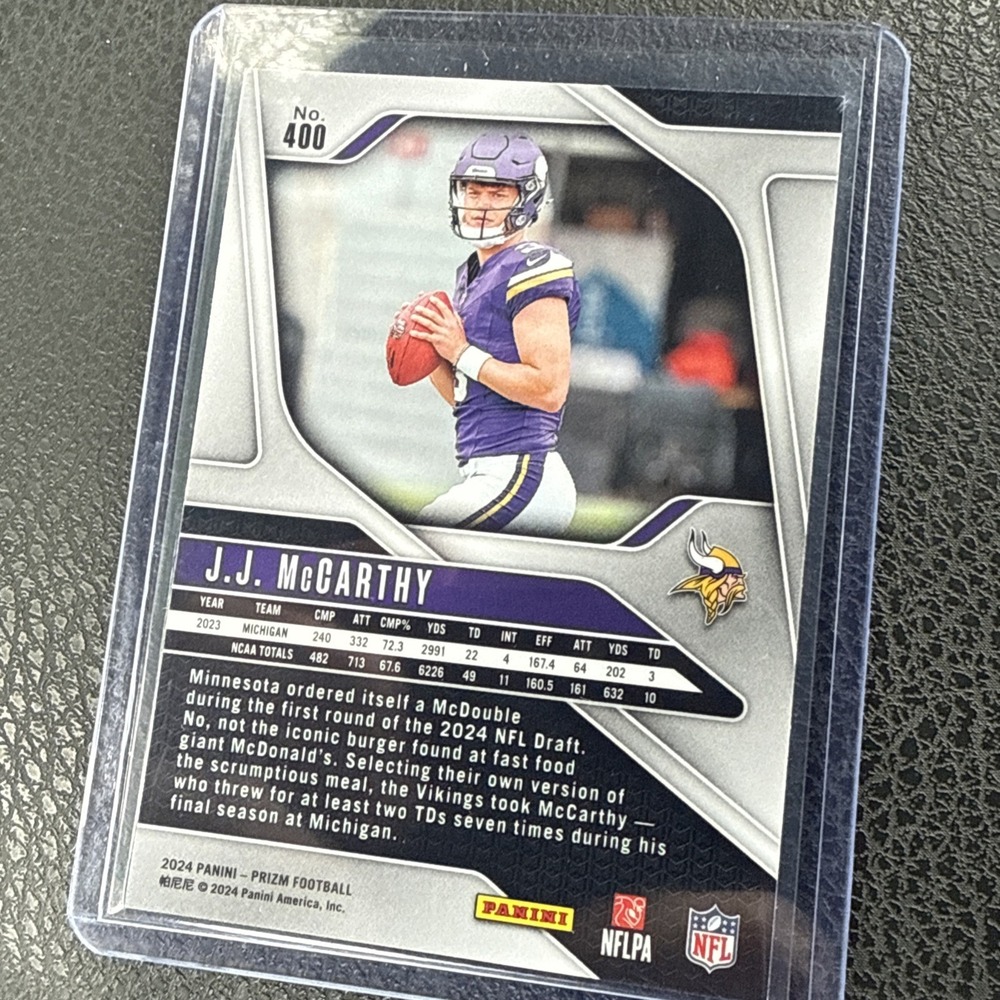 2024 Panini Prizm - Rookies J.J. McCarthy #400 (RC) Minnesota Vikings - Picture 3 of 3